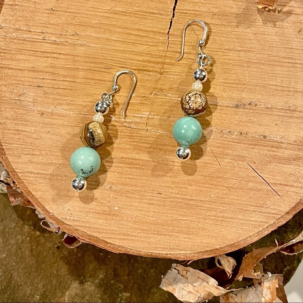 Natural turquoise & natural picture jasper earrings